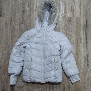 Place Light Gray Puffer Jacket with Faux Fur Hood